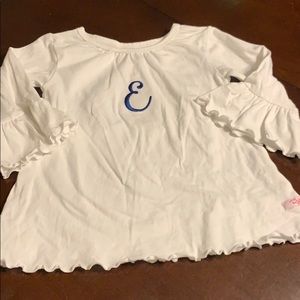Ruffle Butts white E monogram top